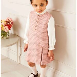 Pepa London Pink Plaid jumper Dress with White Long Sleeve blouse